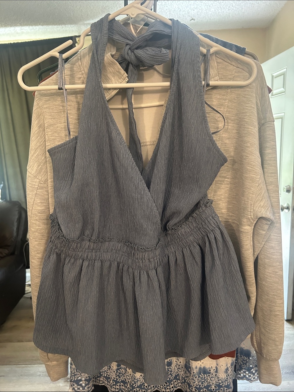 Express Slate Blue Halter Peplum Camisole